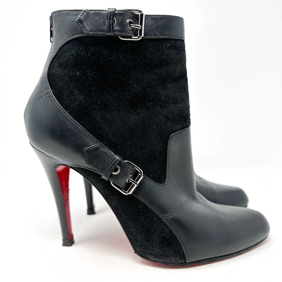 Christian Louboutin Canassone 100mm Black Ankle Booties Shoes EU 37 US 7 - Picture 3 of 12
